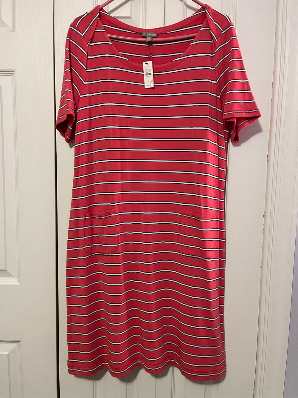 Talbots Red, White and Black Striped Midi Dress